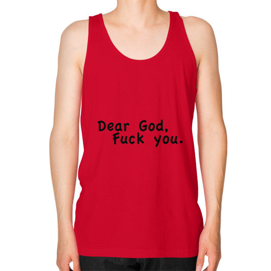 Unisex Fine Jersey Tank (on man) Red - Fook You!