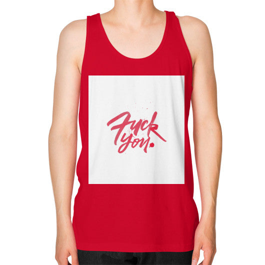 Unisex Fine Jersey Tank (on man) Red - Fook You!