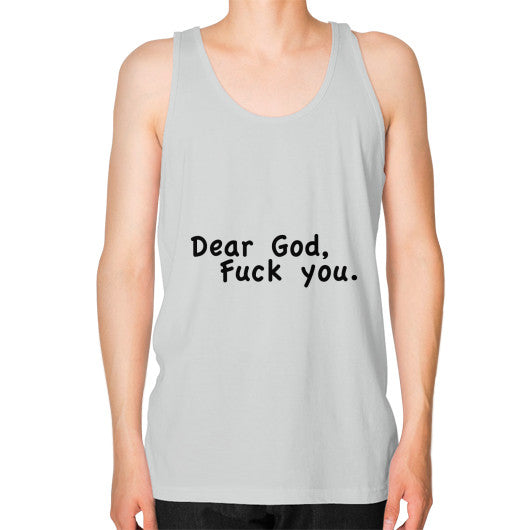Unisex Fine Jersey Tank (on man) Silver - Fook You!