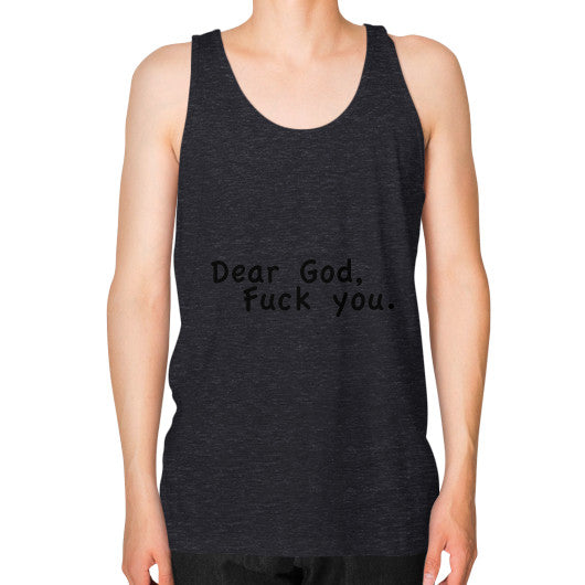 Unisex Fine Jersey Tank (on man) Tri-Blend Black - Fook You!