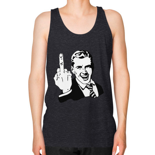 Unisex Fine Jersey Tank (on man) Tri-Blend Black - Fook You!