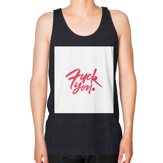 Unisex Fine Jersey Tank (on man) Tri-Blend Black - Fook You!