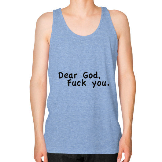 Unisex Fine Jersey Tank (on man) Tri-Blend Blue - Fook You!