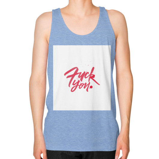 Unisex Fine Jersey Tank (on man) Tri-Blend Blue - Fook You!