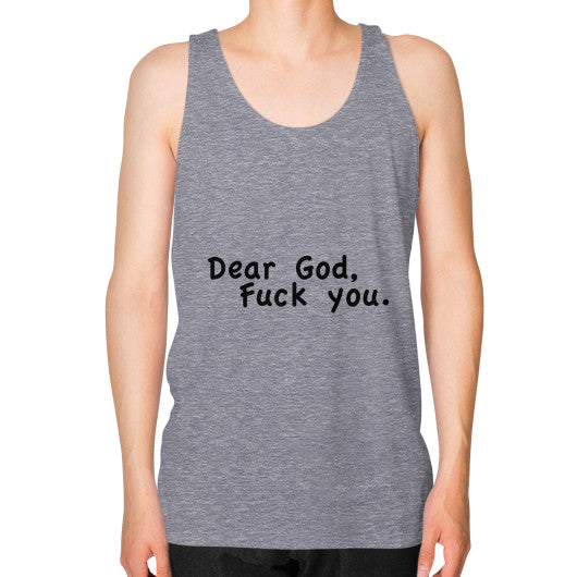 Unisex Fine Jersey Tank (on man) Tri-Blend Grey - Fook You!