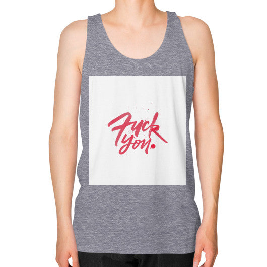 Unisex Fine Jersey Tank (on man) Tri-Blend Grey - Fook You!