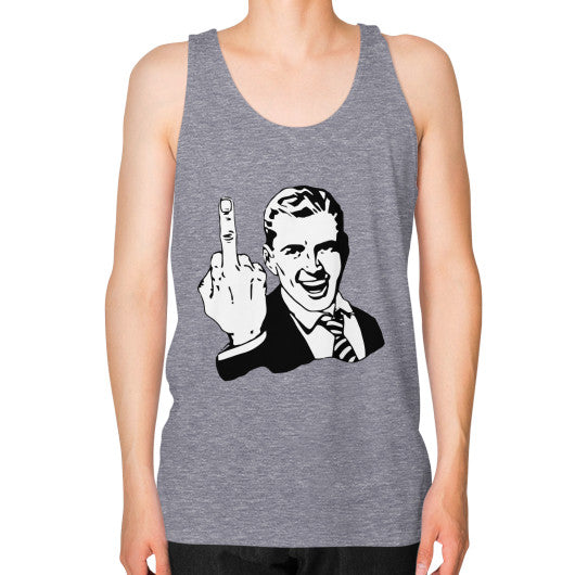Unisex Fine Jersey Tank (on man) Tri-Blend Grey - Fook You!