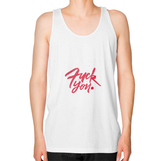 Unisex Fine Jersey Tank (on man) White - Fook You!