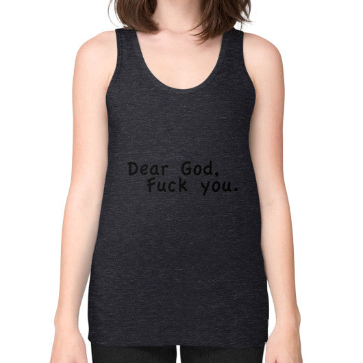 Unisex Fine Jersey Tank (on woman) Tri-Blend Black - Fook You!