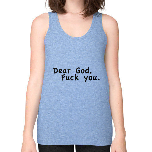Unisex Fine Jersey Tank (on woman) Tri-Blend Blue - Fook You!