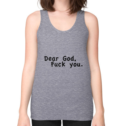Unisex Fine Jersey Tank (on woman) Tri-Blend Grey - Fook You!