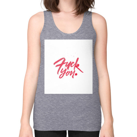 Unisex Fine Jersey Tank (on woman) Tri-Blend Grey - Fook You!