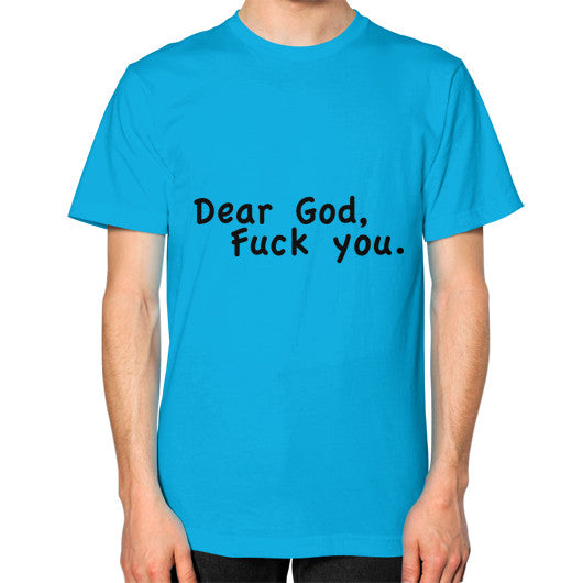 Unisex T-Shirt (on man) Teal - Fook You!