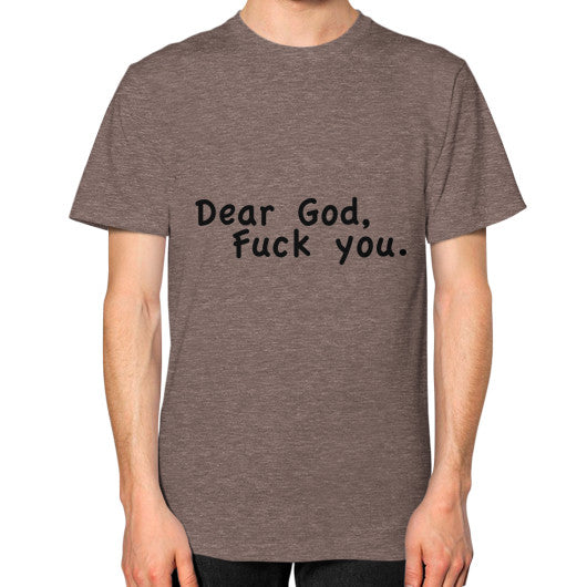 Unisex T-Shirt (on man) Tri-Blend Coffee - Fook You!