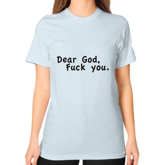 Unisex T-Shirt (on woman) Light blue - Fook You!