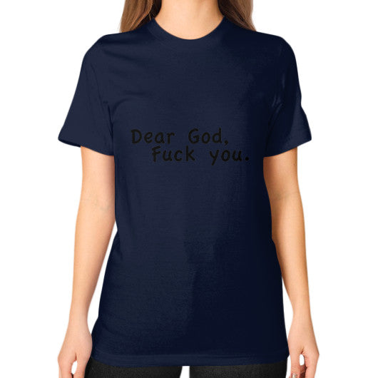 Unisex T-Shirt (on woman) Navy - Fook You!