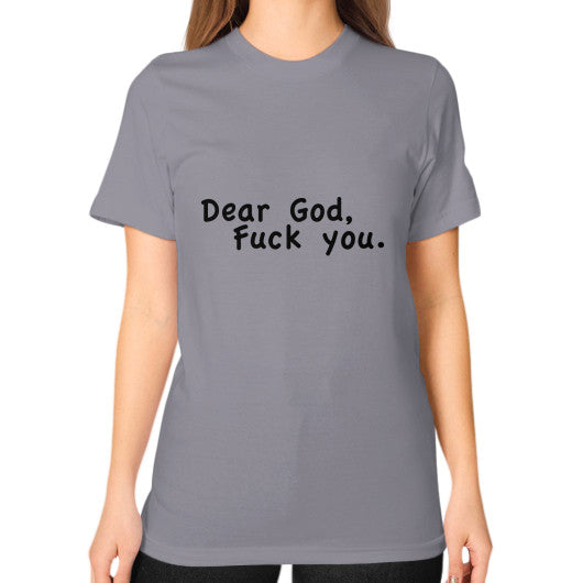Unisex T-Shirt (on woman) Slate - Fook You!