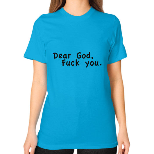 Unisex T-Shirt (on woman) Teal - Fook You!