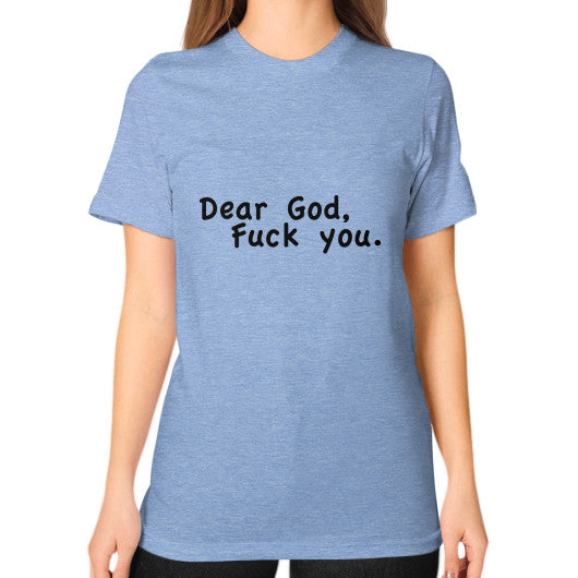 Unisex T-Shirt (on woman) Tri-Blend Blue - Fook You!