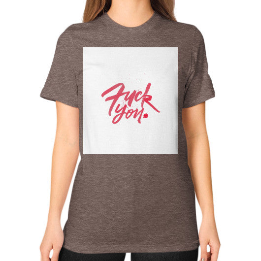Unisex T-Shirt (on woman) Tri-Blend Coffee - Fook You!