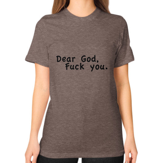 Unisex T-Shirt (on woman) Tri-Blend Coffee - Fook You!