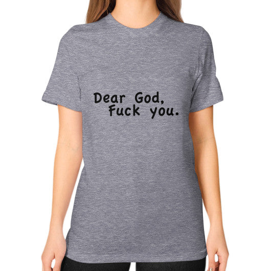 Unisex T-Shirt (on woman) Tri-Blend Grey - Fook You!