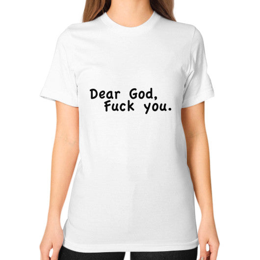 Unisex T-Shirt (on woman) White - Fook You!