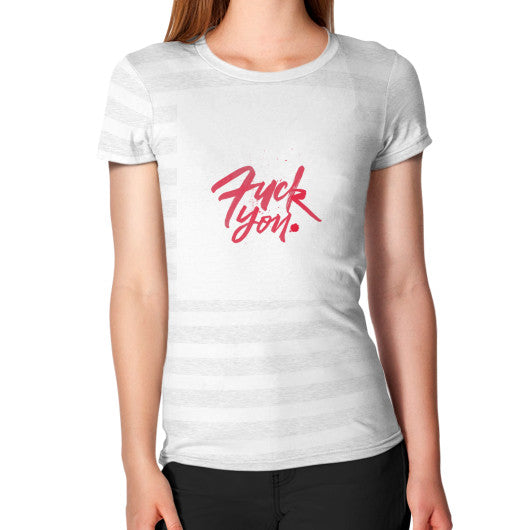 Women's T-Shirt Ash White Stripe - Fook You!