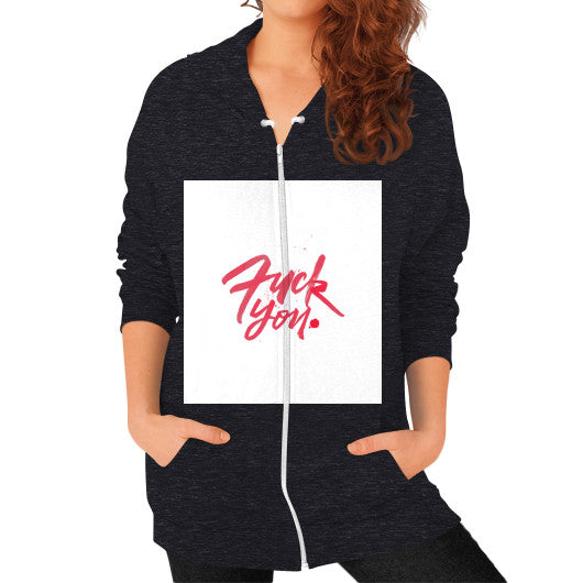 Zip Hoodie (on woman) Tri-Blend Black - Fook You!